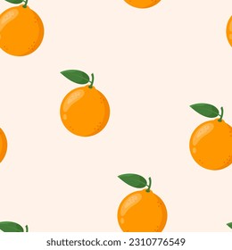 Patrón naranja sin costuras. naranjas dulces con hojas verdes sobre fondo pastel. Fondo de pantalla temático de verano o de frutas tropicales. 