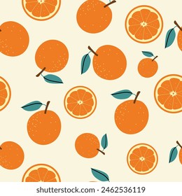 Patrón naranja sin costuras. Fondo de verano de moda. Ilustración vectorial en estilo plano dibujado a mano. Estampado de Vector para tela o Fondo de pantalla.