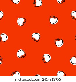 Orange seamless pattern with white apples