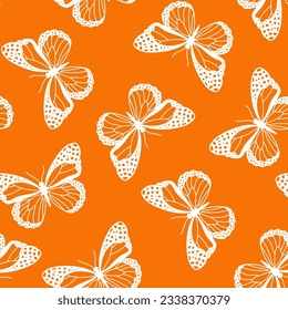 Orange seamless pattern with white butterfly