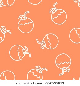 Orange seamless pattern with white coconut drink 