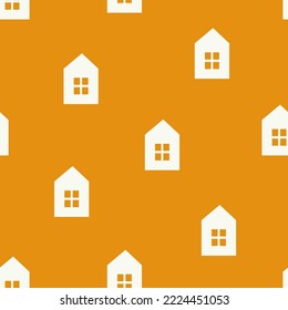 Orange seamless pattern with white houses