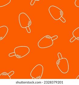 Orange seamless pattern with white outline ice cream