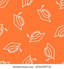 Orange seamless pattern with white outline mortardboard