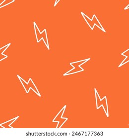 Orange seamless pattern with white outline lightning bolt