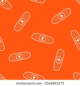 Orange seamless pattern with white outline band aid