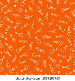 Orange seamless pattern with white ukulele icons