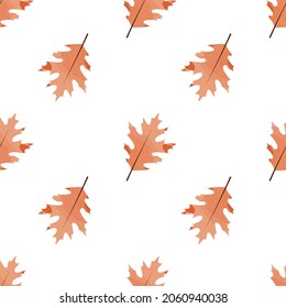 Orange seamless pattern whith flat autumn dry leaves