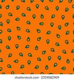 Orange seamless pattern wtih green map pin symbols