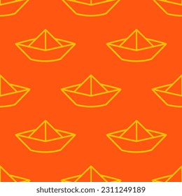 Orange seamless pattern with yellow origami boat