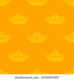 Patrón sin costuras naranja con barco de origami amarillo
