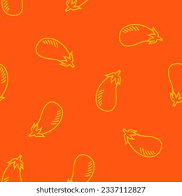 Orange seamless pattern with yellow outline eggplant