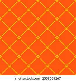 Orange seamless pattern with yellow paws