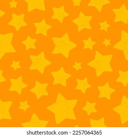 Orange seamless pattern with yellow textured stars