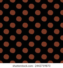 Vector de patrón de lunares sin costuras de color naranja, fondo negro. Estilo de dibujo a lápiz