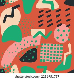 Orange Seamless Round Retro Style Wallpaper. Vibrant Seamless Elegant Modern Scribble, Seamless Swatch. Green Continuous Abstract Trendy Illustration Blob