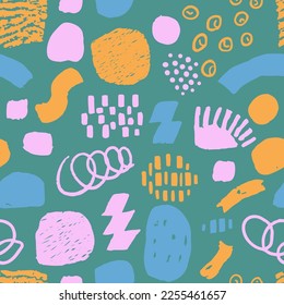 Orange Seamless Stylish Trendy Scribble Paper. Bright Repeated Color Beautiful Illustration, Seamless Wallpaper. Colorful Seamless Grunge Beauty Decor Background