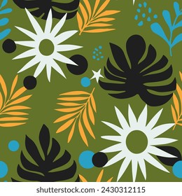 Orange Seamless Summer Blossom Artwork Print. Hippie Repeated Doodle Simple Leaves, Seamless Design. Purple Endless Fashion Trendy Illustration Wallpaper. 