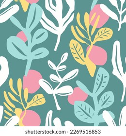 Orange Seamless Summer Flora Lines Background. Green Continuous Fashion Spring Scribble, Seamless Pattern. Light Seamless Doodle Organic Fabrics Backdrop. 