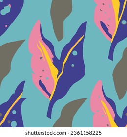 Orange Seamless Summer Tree Invitation Design. Yellow Continuous Abstract Graphic Template, Seamless Wallpaper. Pink Repeated Classic Plant Illustration Texture. 