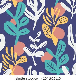 Orange Seamless Summer Trendy Foliage Lines Background. Dark Repeated Color Bloom Garden Decor Vector. Black Continuous Creative Plant Surface Pattern.