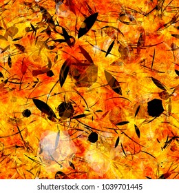 Orange seamless texture with stylized petals and fibers.  Abstract vector background for web page, banners backdrop, fabric, home decor, wrapping, boho design