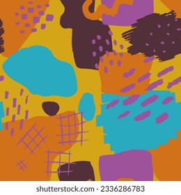 Orange Seamless Trend Trendy Surface Wallpaper. Bright Endless Abstract Graphic Scribble, Seamless Blob. Vibrant Repetitive Doodle Vintage Illustration Stripes