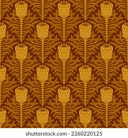 ORANGE SEAMLESS VECTOR BACKGROUND WITH STYLIZED BLOOMING PROTEA