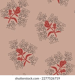 orange seamless vector flowers with brown leaves bunches pattern on background