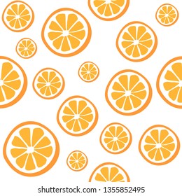 Orange seamless vector pattern.  Seamless pattern with orange on white background. Fruit background. Orange slices pattern.