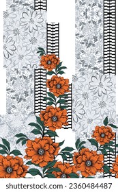 orange seamless vector stock flowers leaf border body pattern on grey texture background
