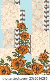 color naranja sin costura vectorial flores lisa patrón de cuerpo sobre fondo de bandana textura