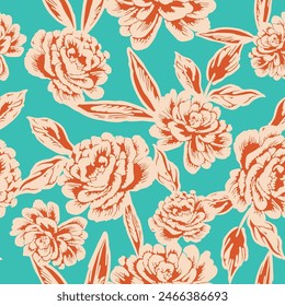 motif de feuille de fleurs de  orange harmonieux sur fond vert