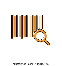 Orange Search barcode icon isolated on white background. Magnifying glass searching barcode. Barcode label sticker. Research barcode.  Vector Illustration