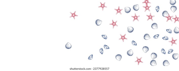 Orange Seashell Background White Vector. Oyster Nautical Design. Watercolor Pattern. Gray Snail Marine Graphic.