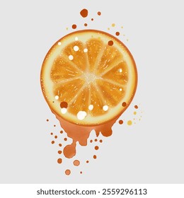 Una naranja en una sección, dibujada a mano. Acuarela
