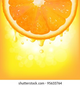 Orange Segment With Juice And Bokeh, Vector Background