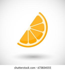 Orange segment vector flat icon, Flat design of food, drink, citrus and nature object with round shadow isolated on the white background, cute vector illustration with reflections
