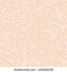 Orange segments simple vector seamless pattern. Line art orange cantles with seeds. Fruit pattern, food illustration.