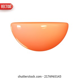 Orange Semi round half ball. Half sphere geometric element. Realistic 3d design In plastic cartoon style. Isolated on white background. Vector illustration