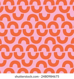 Orange semi-circle geometric abstract pattern on pink background , vector seamless backgrounds