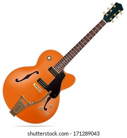 The orange semi-hollow electric guitar