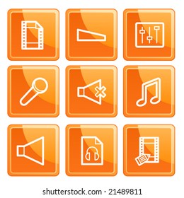 Orange senso multimedia icons set. Vector.