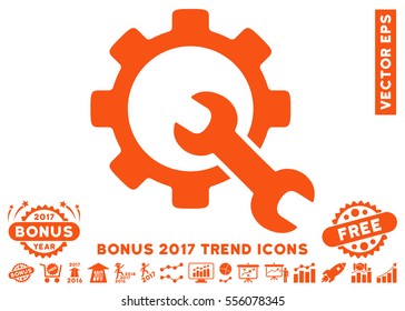 Orange Service Tools icon with bonus 2017 year trend pictograms. Vector illustration style is flat iconic symbols, white background.