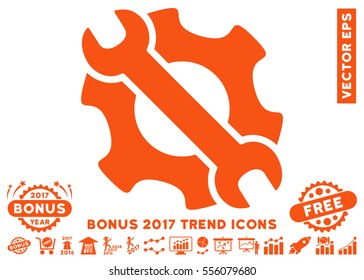 Orange Service Tools icon with bonus 2017 year trend images. Vector illustration style is flat iconic symbols, white background.