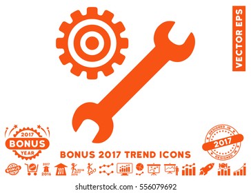 Orange Service Tools icon with bonus 2017 trend symbols. Vector illustration style is flat iconic symbols, white background.