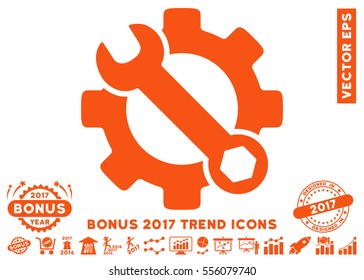 Orange Service Tools pictograph with bonus 2017 trend pictograms. Vector illustration style is flat iconic symbols, white background.