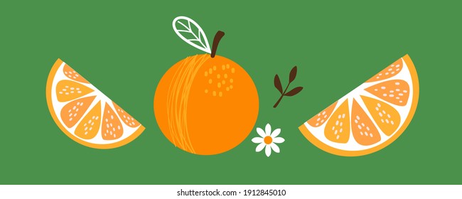 Orange set icon on green background vector illustration.