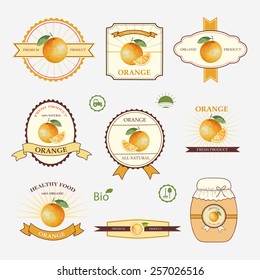 Orange; set of label design and templates; vector illustration.