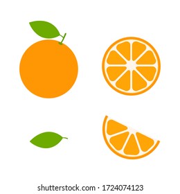 Orangefarbene Vektorsymbol-Illustration einzeln auf Weiß. ObstZitrusfrüchte mit Stücken oder Scheiben. 